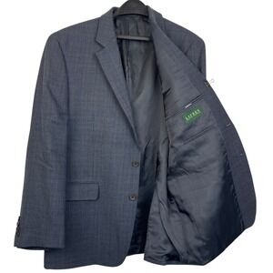 Ralph Lauren 44R BLUE CHECK 100% Wool Blazer Sport Coat Suit Jacket 2 Button
